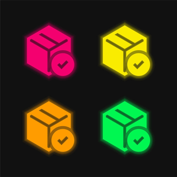 Caixa de quatro cores brilhante ícone vetor de néon - Vetor, Imagem