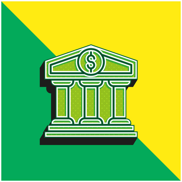Банк Зеленый и желтый современный 3D логотип векторной иконки - Вектор,изображение