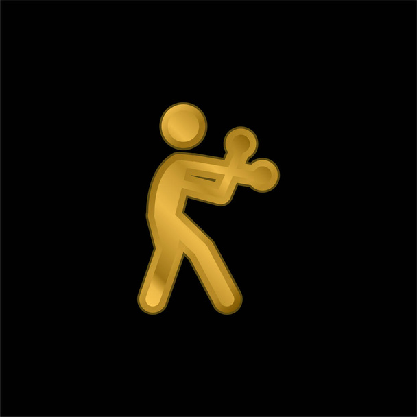 ボクシングシルエットゴールドメッキ金属アイコンやロゴベクトル - ベクター画像