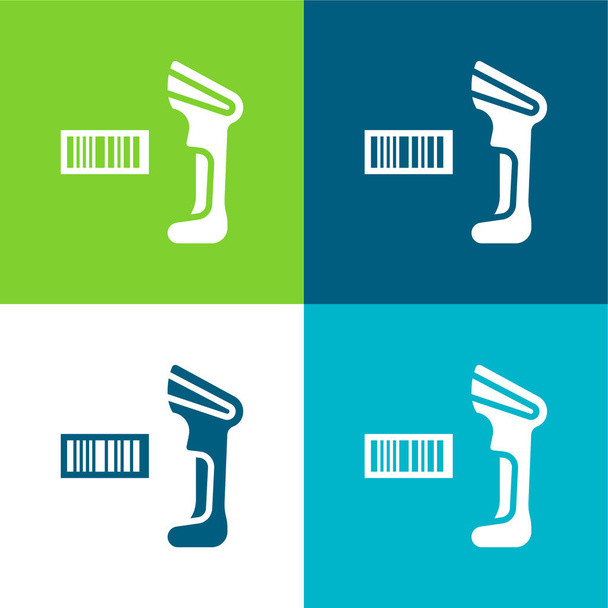 Barcode σαρωτή Επίπεδη τέσσερις χρώμα ελάχιστο σύνολο εικονιδίων - Διάνυσμα, εικόνα