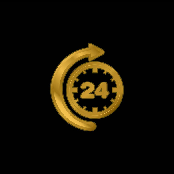 24 Horas com curva Arrow banhado a ouro ícone metálico ou vetor logotipo - Vetor, Imagem
