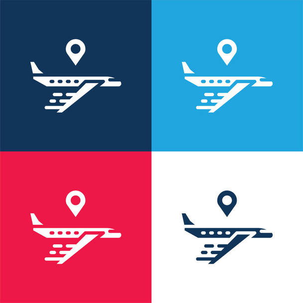 飛行機青と赤の4色の最小アイコンセット - ベクター画像