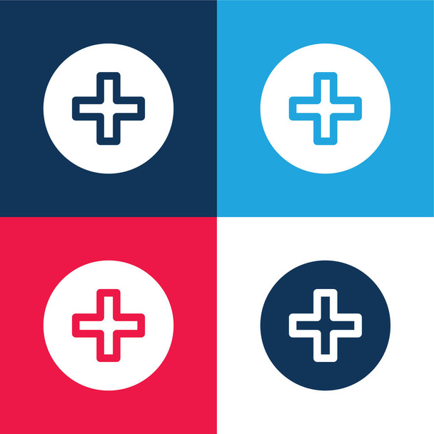 Añadir azul y rojo conjunto de iconos mínimo de cuatro colores - Vector, imagen