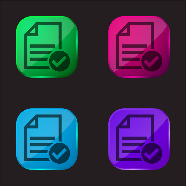 Accept File Or Checklist four color glass button icon - Vector, Image