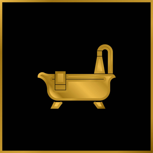 Banheira Limpeza banhado a ouro ícone metálico ou vetor logotipo - Vetor, Imagem