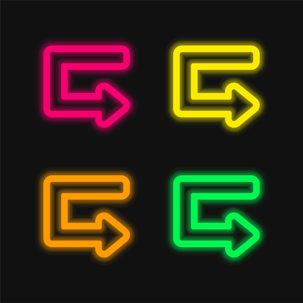 Arrow Kırık Açı Açı Dört Renkli Parlak neon vektör simgesi - Vektör, Görsel