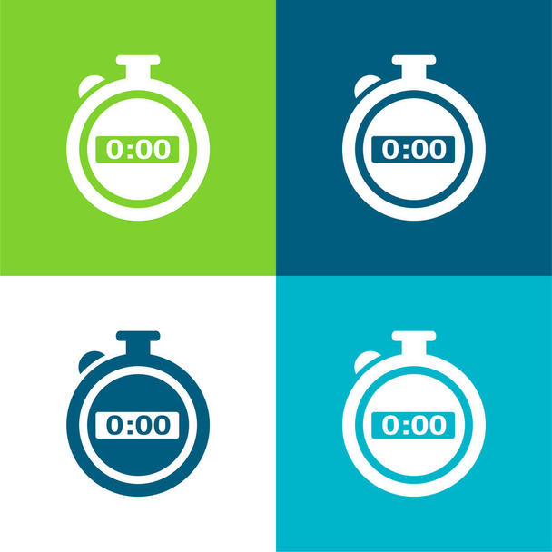 Black Stopwatch Plano quatro cores conjunto de ícones mínimos - Vetor, Imagem