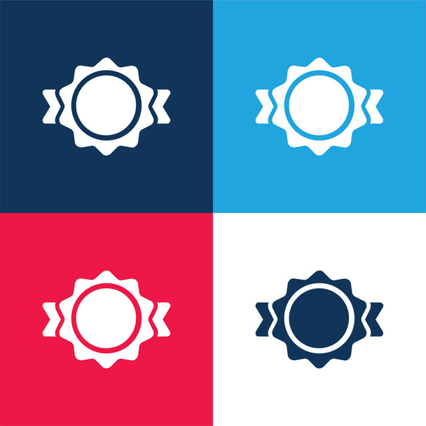 Award Belt Shape blauw en rood vier kleuren minimale pictogram set - Vector, afbeelding