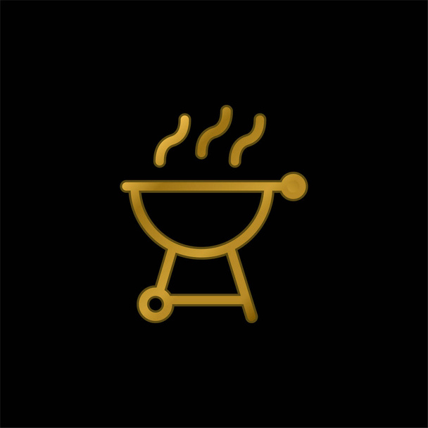 Barbacoa Parrilla chapado en oro icono metálico o logo vector - Vector, Imagen