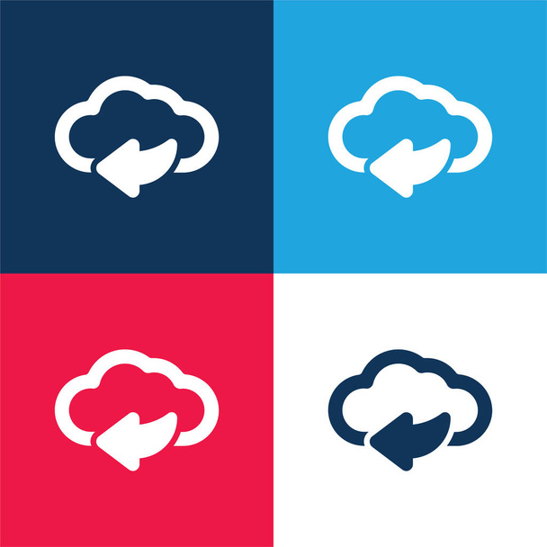 Zurück Pfeil auf Internet Cloud blau und rot vier Farben Minimalsymbolsatz - Vektor, Bild