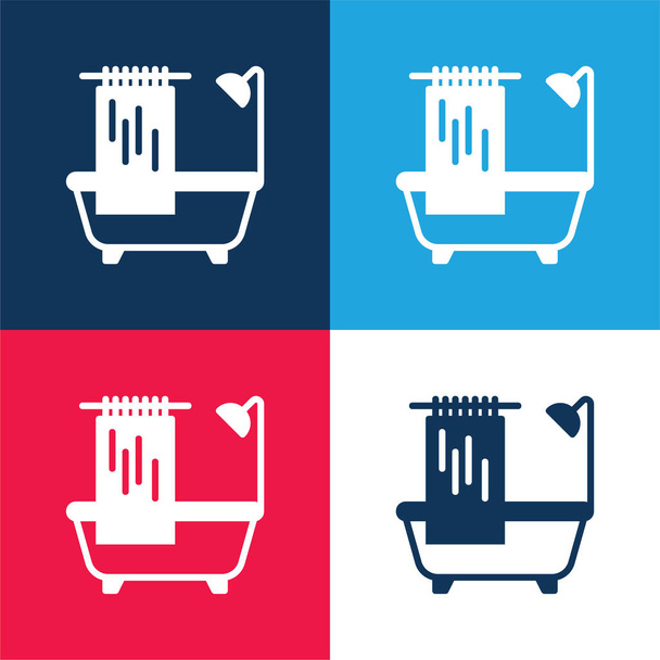 Bathtub blue and red four color minimal icon set - Vector, Image