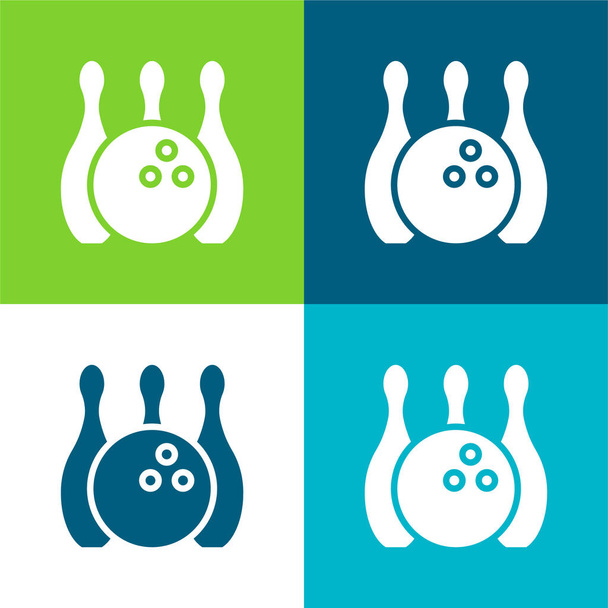Bowling Byt čtyři barvy minimální ikona nastavena - Vektor, obrázek