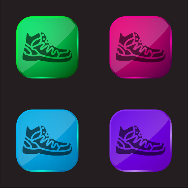 Laarzen vier kleuren glazen knop pictogram - Vector, afbeelding