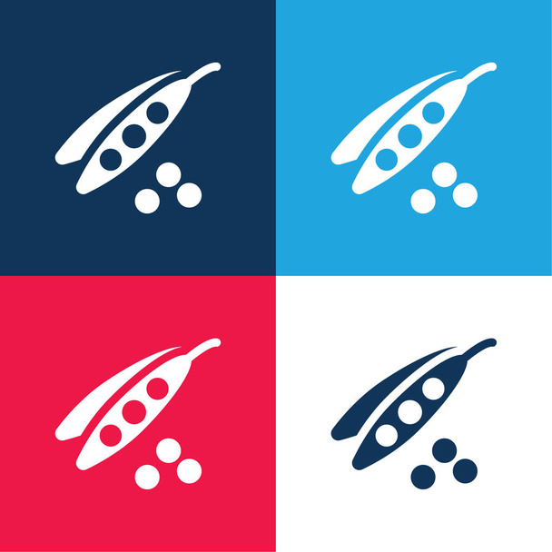 Semena fazolí modrá a červená čtyři barvy minimální ikona nastavena - Vektor, obrázek
