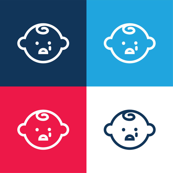 Baby Face Pláč modrá a červená čtyři barvy minimální ikona nastavena - Vektor, obrázek