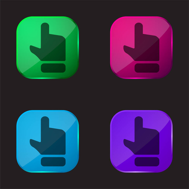 Fekete kéz ujjal felfelé mutató négy színű üveg gomb ikon - Vektor, kép