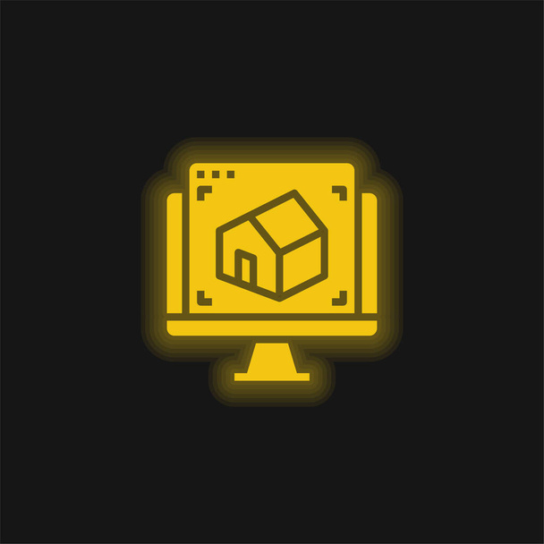 3d żółta świecąca ikona neonu - Wektor, obraz
