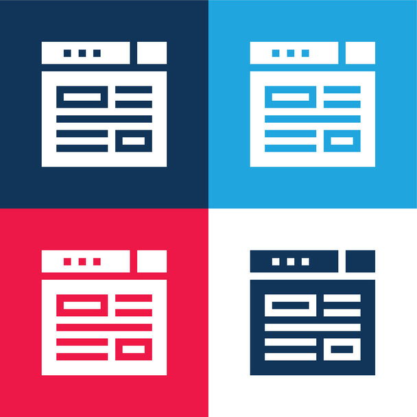 Blogging azul y rojo conjunto de iconos mínimo de cuatro colores - Vector, imagen