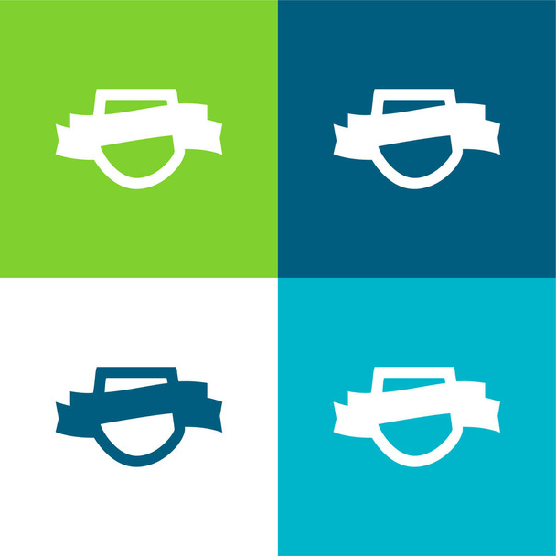 Award Shield Symbol With A Ribbon Banner Lapos négy szín minimális ikon készlet - Vektor, kép