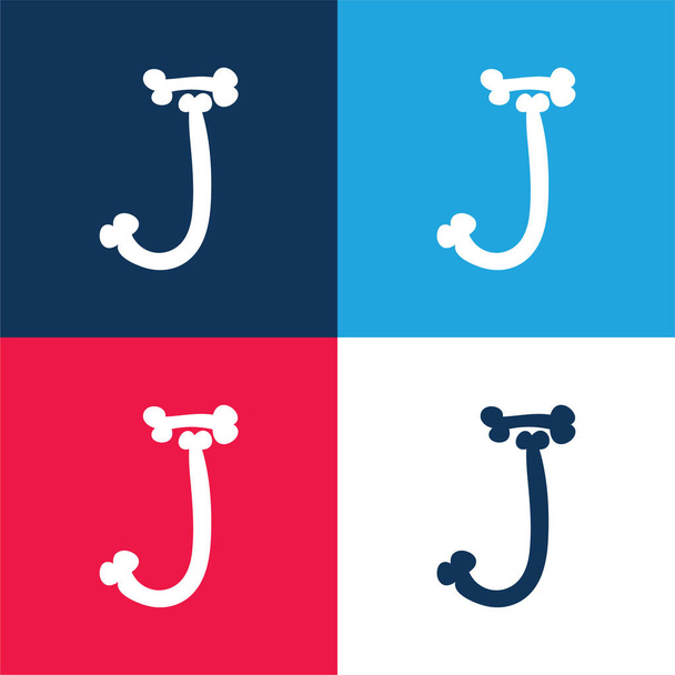 Ossa Halloween Typography Letter J blu e rosso set di icone minime a quattro colori - Vettoriali, immagini