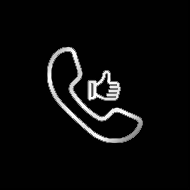 Símbolo de chamada auricular com Thumb Up prata banhado ícone metálico - Vetor, Imagem
