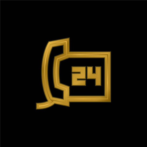 24 Horas Llamadas Servicio chapado en oro icono metálico o logo vector - Vector, imagen