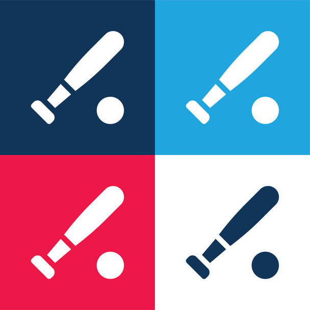 Baseball Bat blue and red four color minimal icon set - Vector, Image