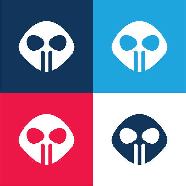 Alien azul y rojo conjunto de iconos mínimo de cuatro colores - Vector, Imagen