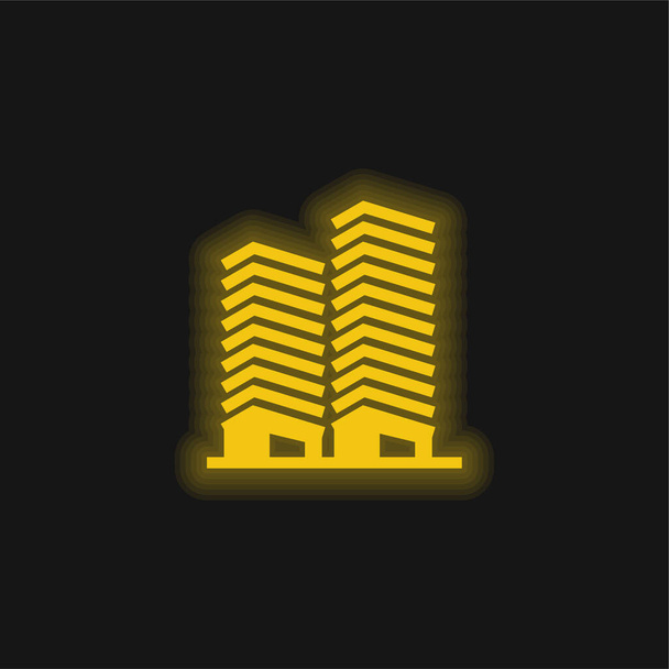 Apartamentos amarillo brillante icono de neón - Vector, Imagen