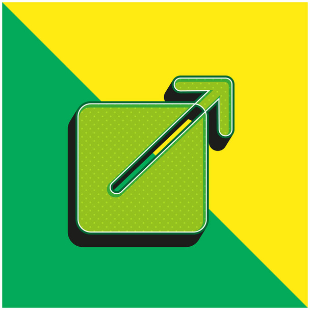 右上の緑と黄色の近代的な3Dベクトルのアイコンのロゴを指す矢印と黒の四角形のボタン - ベクター画像