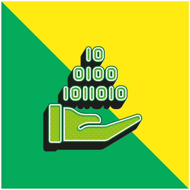 Código binario verde y amarillo moderno 3d vector icono logotipo - Vector, Imagen