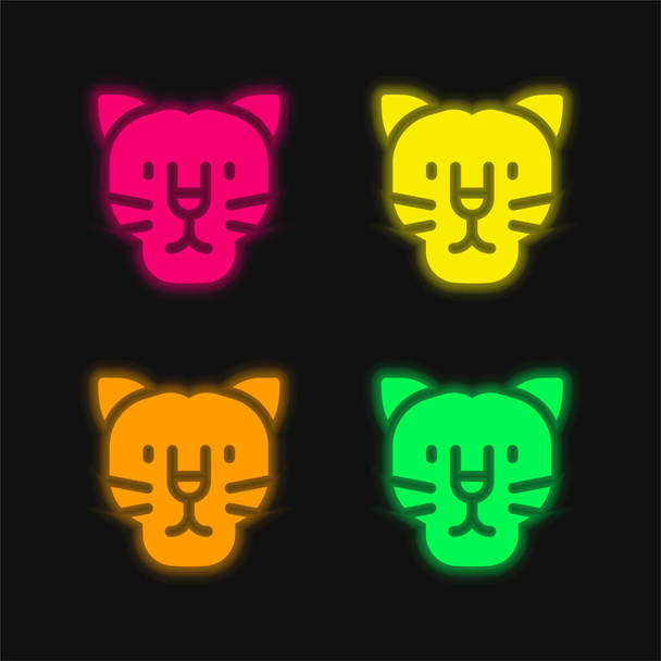 Black Panther four color glowing neon vector icon - Vector, Image