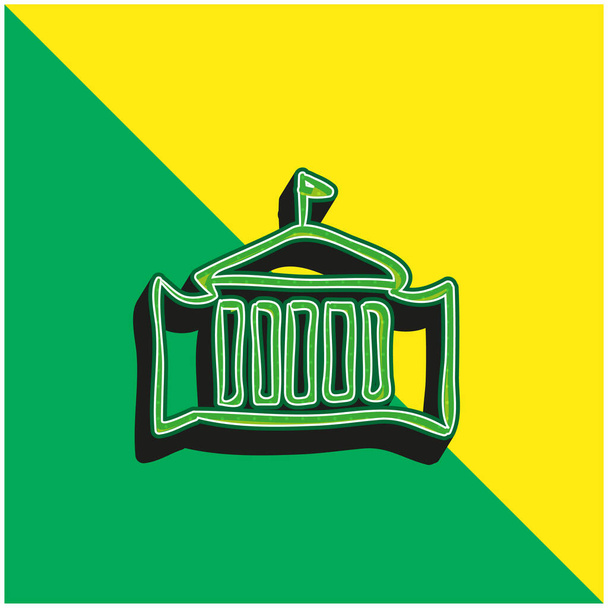 Edifício administrativo com bandeira mão desenhada esboço verde e amarelo moderno logotipo do ícone do vetor 3d - Vetor, Imagem