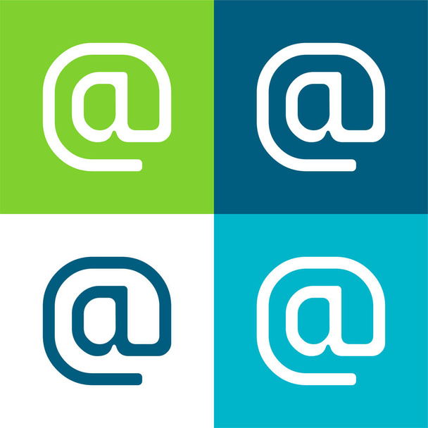 Arroba Sign Lapos négy szín minimális ikon készlet - Vektor, kép