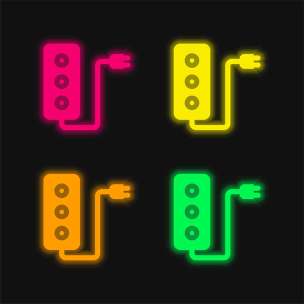 Адаптер четырехцветный светящийся неоновый вектор значок - Вектор,изображение