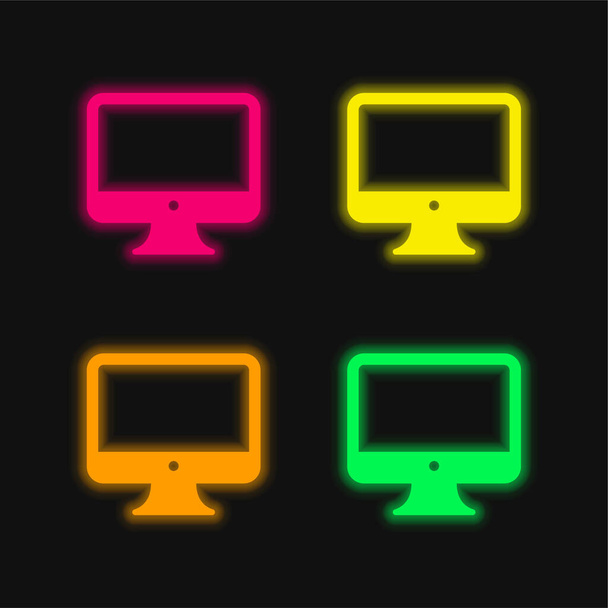 ビッグコンピュータモニター4色輝くネオンベクトルアイコン - ベクター画像
