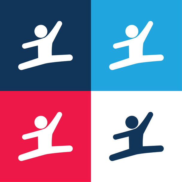 Художественная гимнастика синий и красный четыре цвета минимальный набор значков - Вектор,изображение