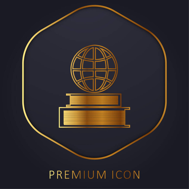 Libro y la Tierra rejilla en la parte superior de la línea de oro logotipo premium o icono - Vector, imagen