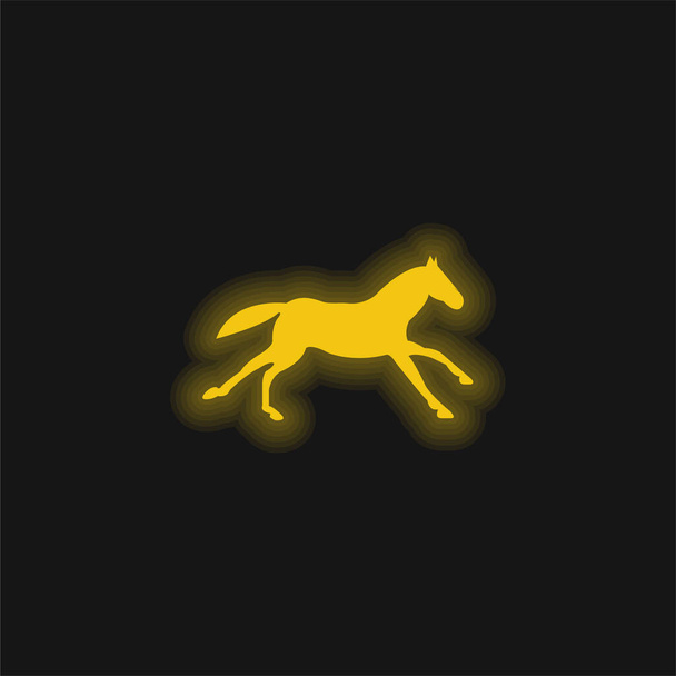Чёрная бегущая лошадь жёлтая сияющая неоновая икона - Вектор,изображение