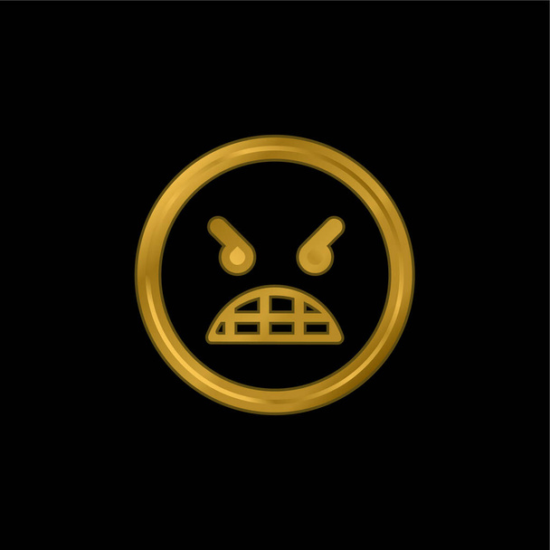 Emoticono enojado cara chapado en oro icono metálico o logo vector - Vector, imagen