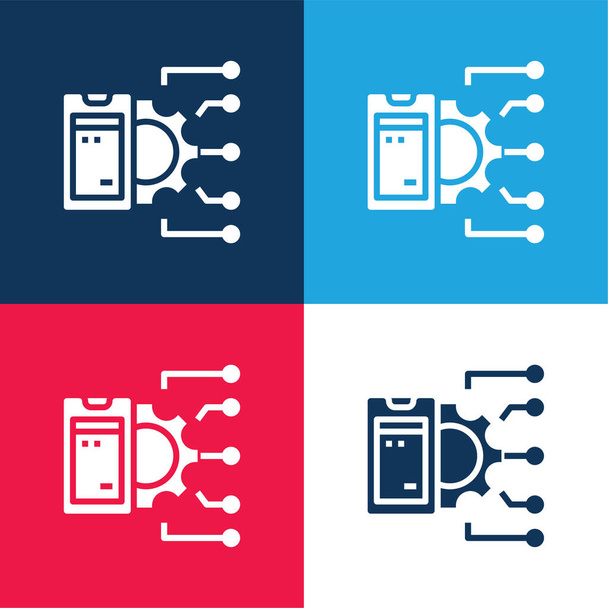 Api kék és piros négy szín minimális ikon készlet - Vektor, kép