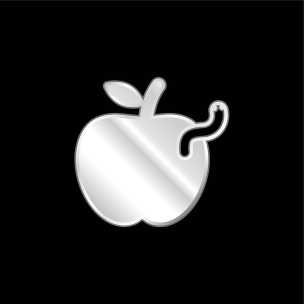 Apple With Worm silver plated metallic icon - Vector, Image