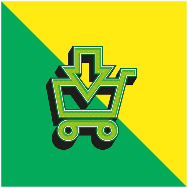 Lisäämällä Ostoskoriin E Commerce Button Down Arrow Vihreä ja keltainen moderni 3d vektori kuvake logo - Vektori, kuva