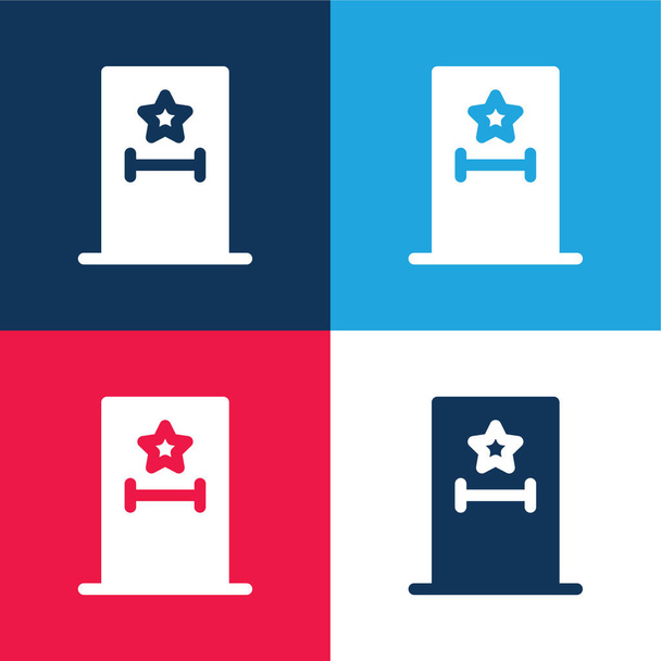 Ensemble d'icônes minime quatre couleurs bleu et rouge en coulisses - Vecteur, image