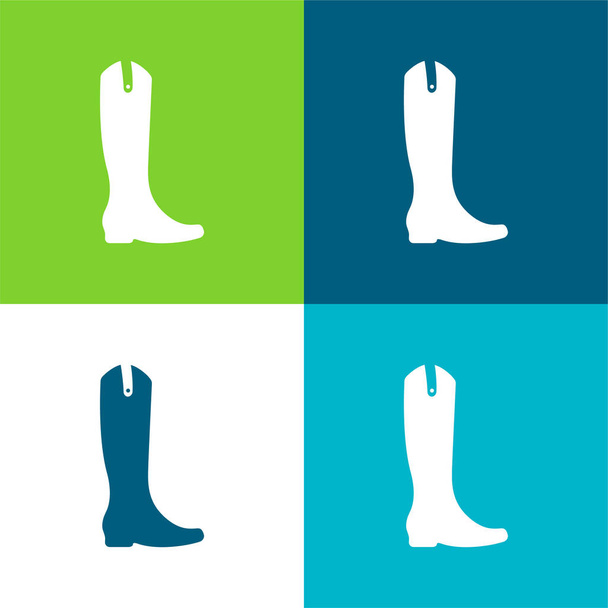 Boot magas és fekete lapos négy szín minimális ikon készlet - Vektor, kép