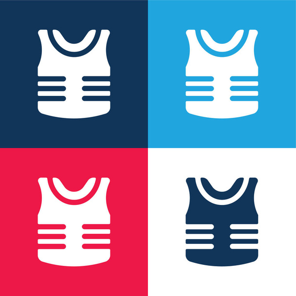 Armor azul y rojo conjunto de iconos mínimo de cuatro colores - Vector, imagen