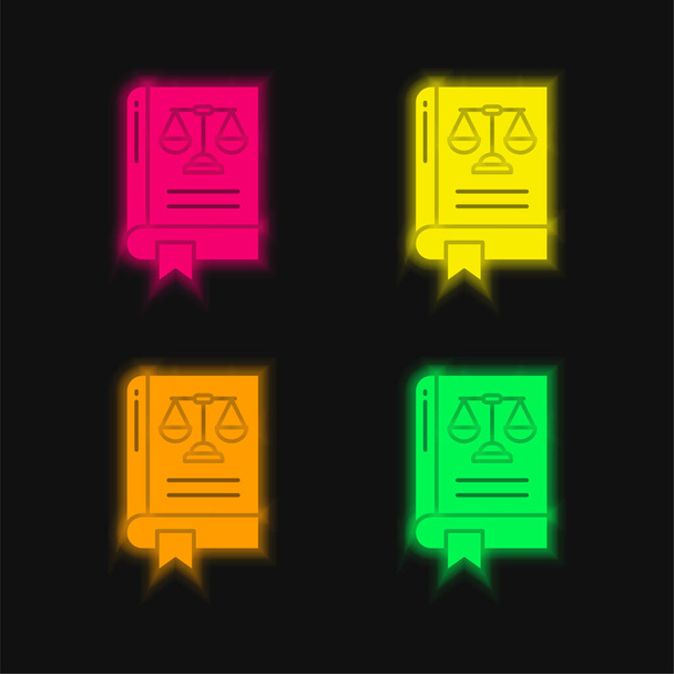 Kniha čtyři barvy zářící neonový vektor ikona - Vektor, obrázek