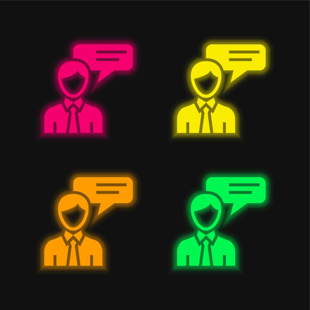 Agente quattro colore incandescente icona vettoriale al neon - Vettoriali, immagini