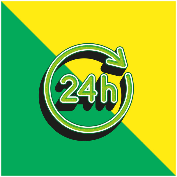 24 ore Logo icona vettoriale 3d moderna verde e gialla - Vettoriali, immagini