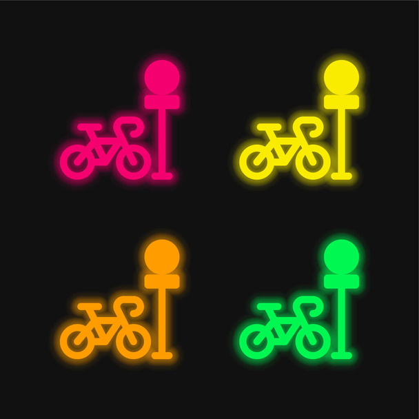 Bicicleta Estacionamento quatro cores brilhante ícone vetor de néon - Vetor, Imagem